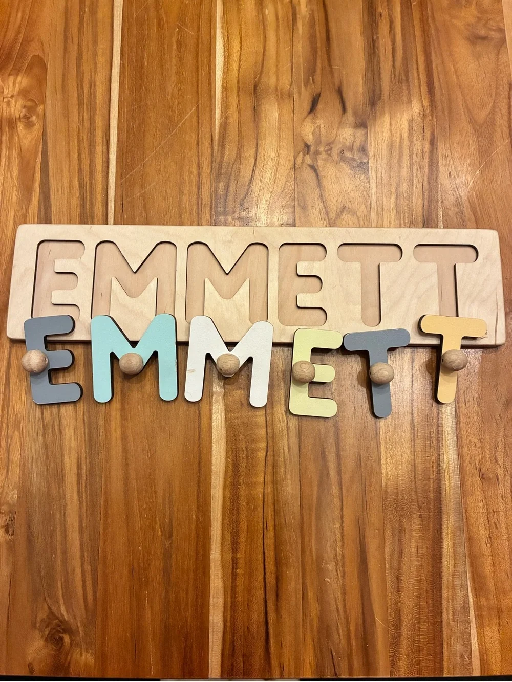 Personalized Name Puzzle - Emmett (Gray, Blue, Mint, Yellow)